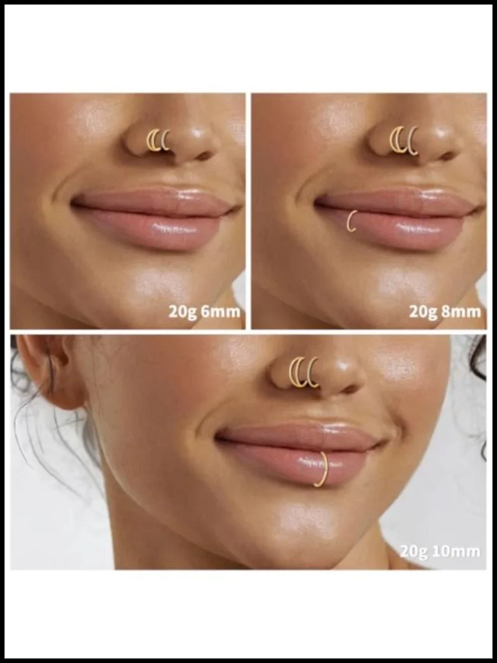 20G Titanium Nose Hoop Ring Set, Hypoallergenic Piercing Jewelry Trio, CZ &